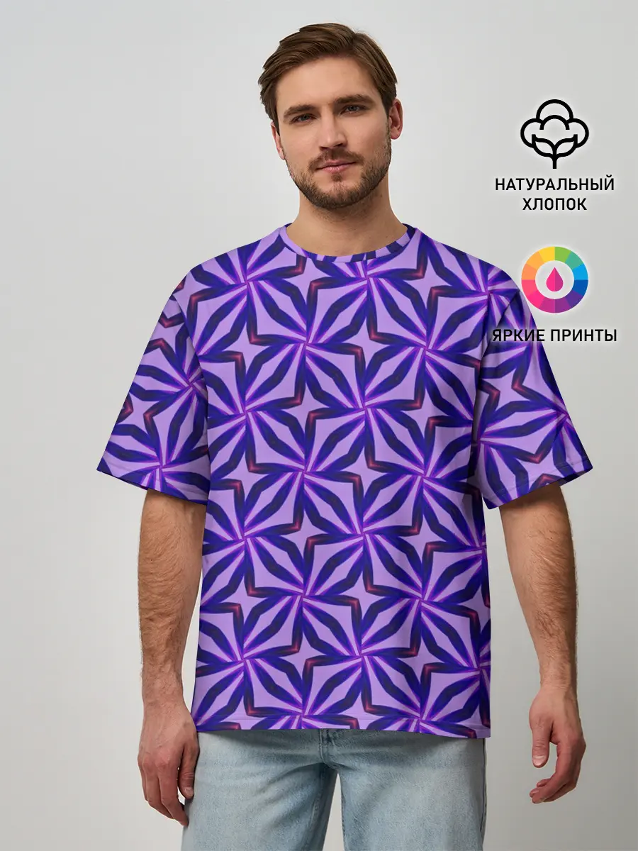 Мужская футболка оверсайз / Синие острые узоры