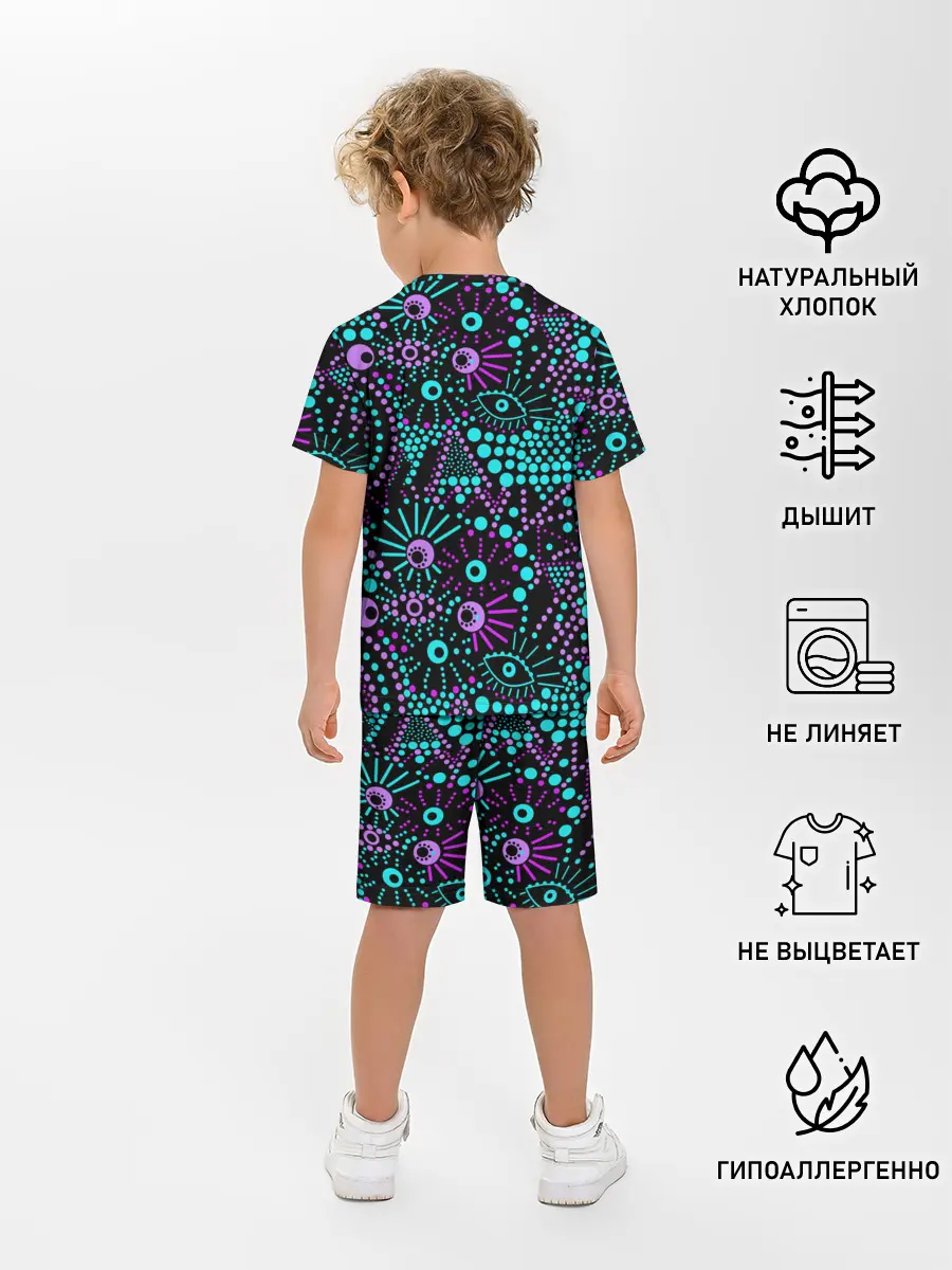 Детская пижама с шортами / Яркий абстрактный узор