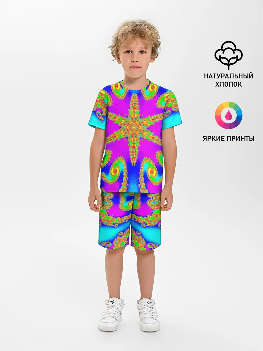 Детская пижама с шортами / Неоновый фрактал