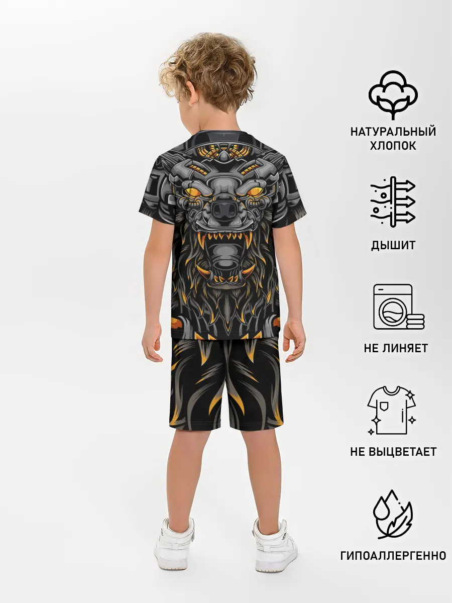 Детская пижама с шортами / Хищный лев киборг