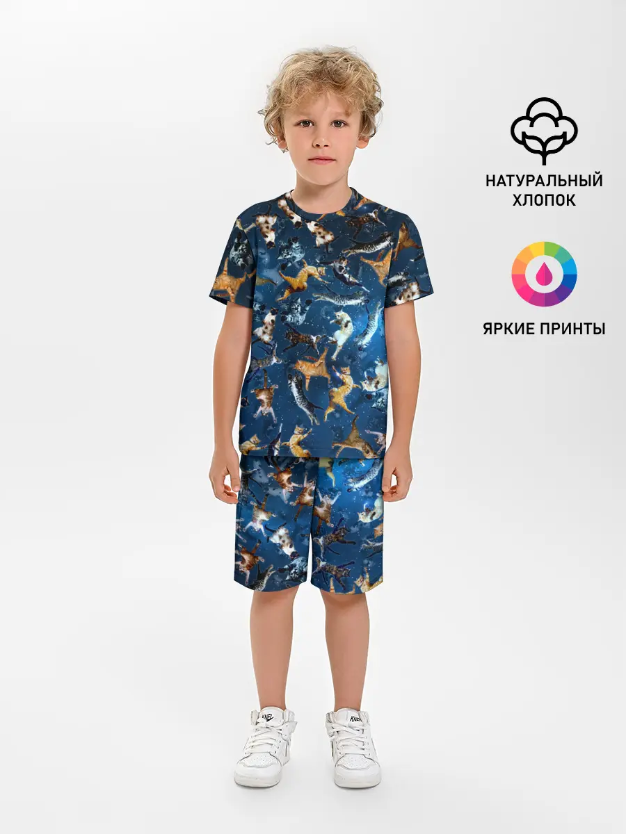 Детская пижама с шортами / Космические коты