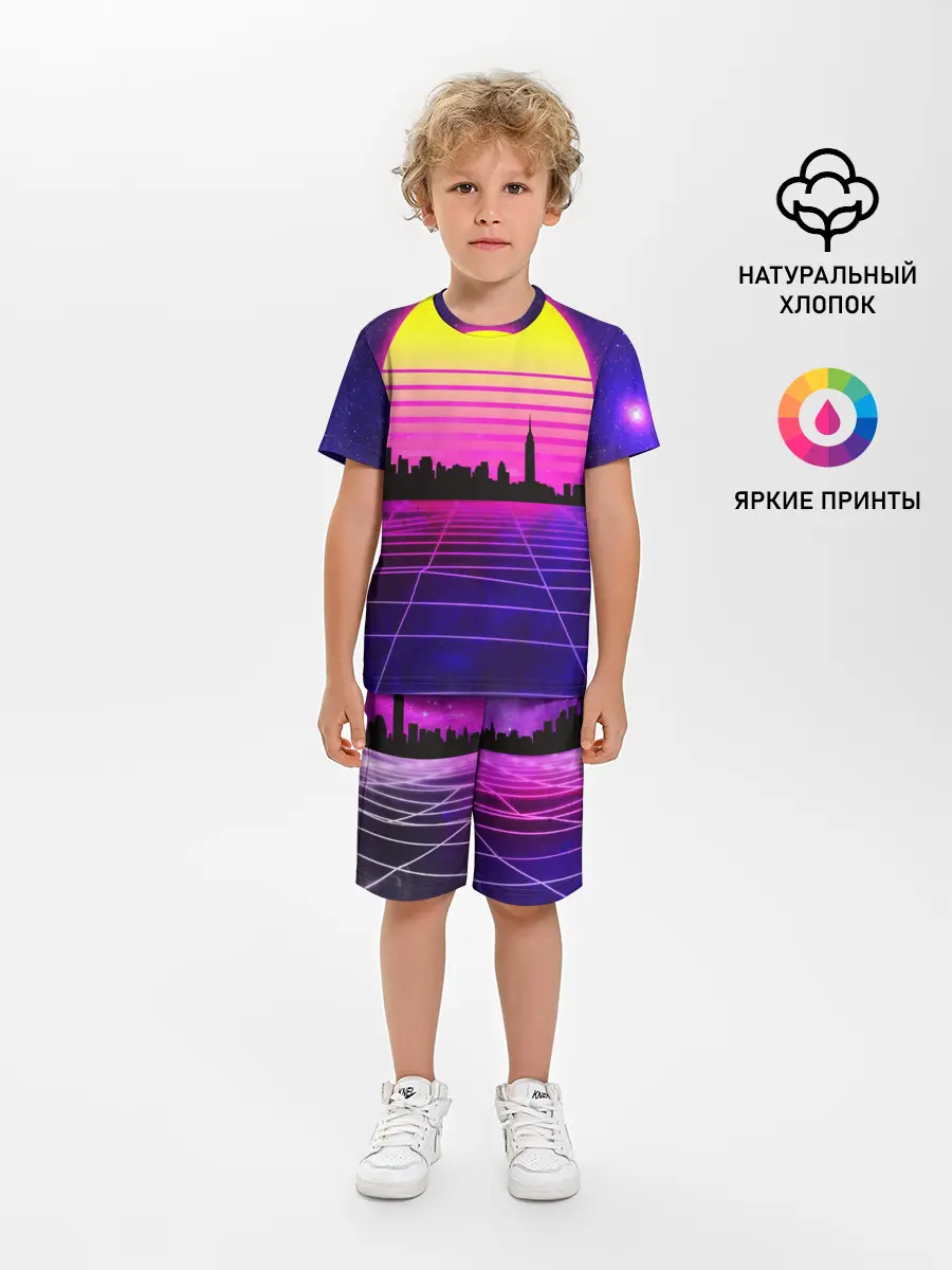 Детская пижама с шортами / ГОРОД В НЕОНЕ