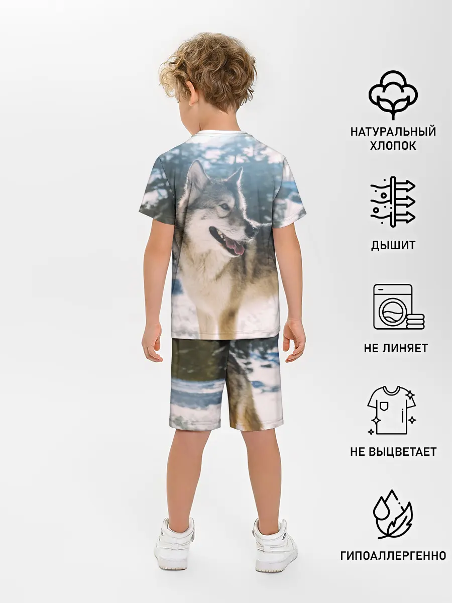 Детская пижама с шортами / Волк и снег