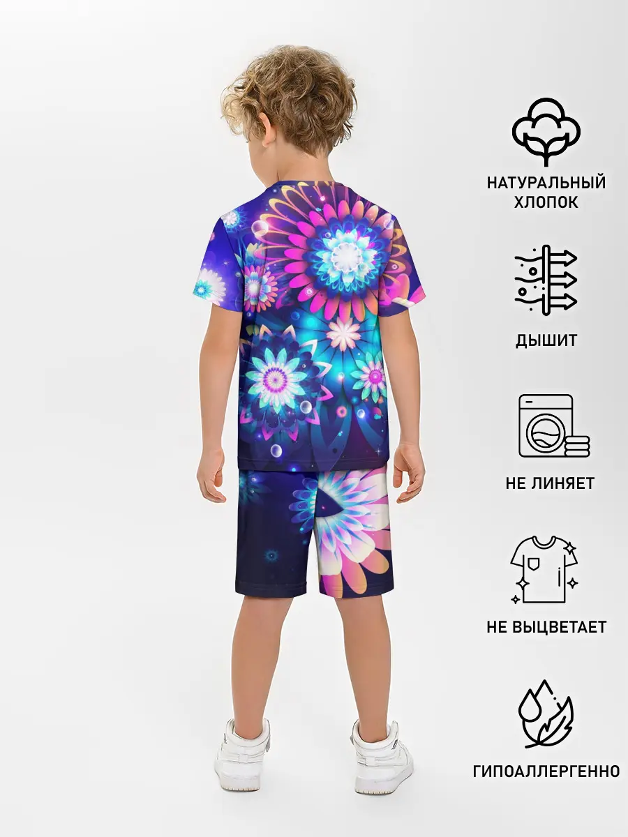 Детская пижама с шортами / Неоновые Цветы