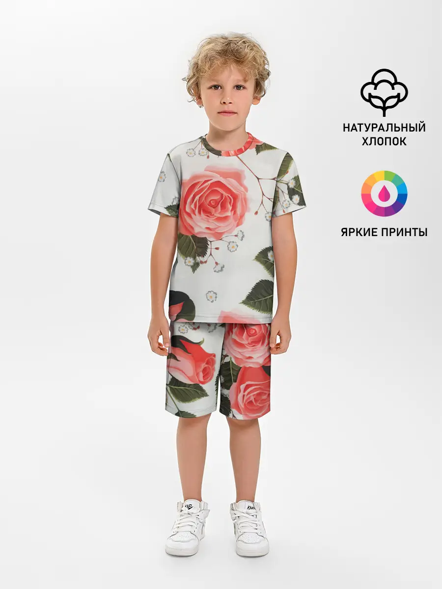 Детская пижама с шортами / Нежные розы