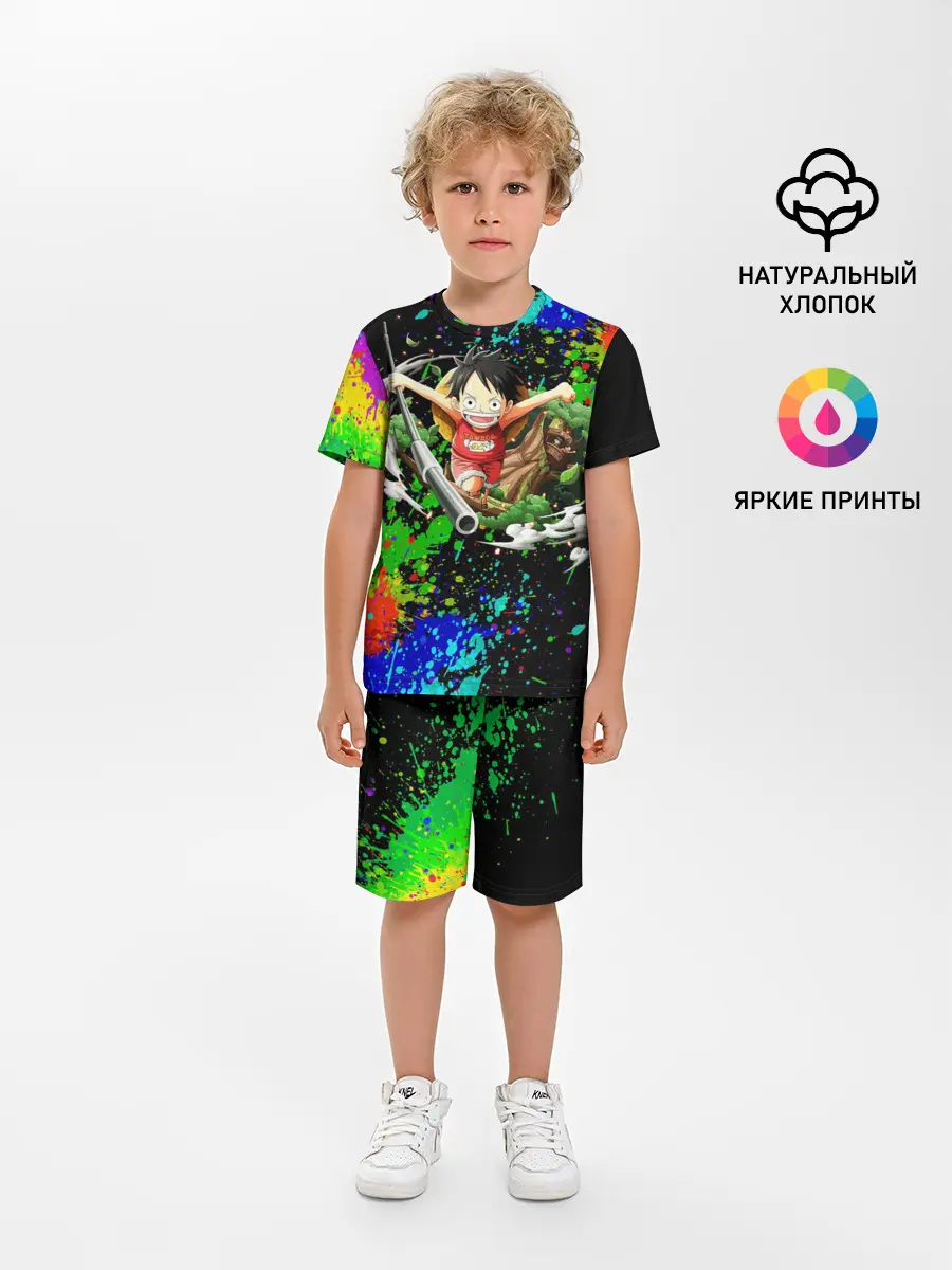 Детская пижама с шортами / Врывающийся Монки. Радужный фон