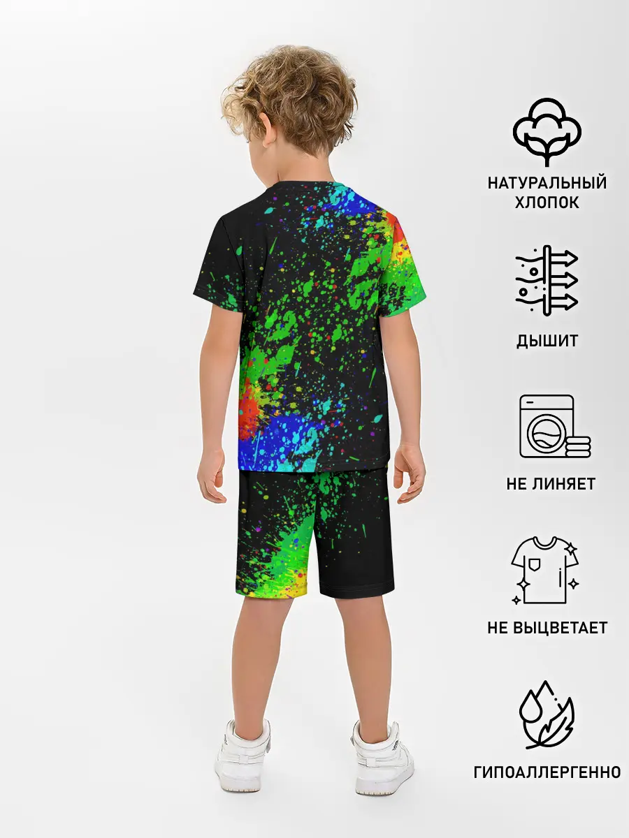 Детская пижама с шортами / Врывающийся Монки. Радужный фон
