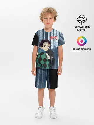 Детская пижама с шортами / Танджиро и Незуко Камадо в лесу