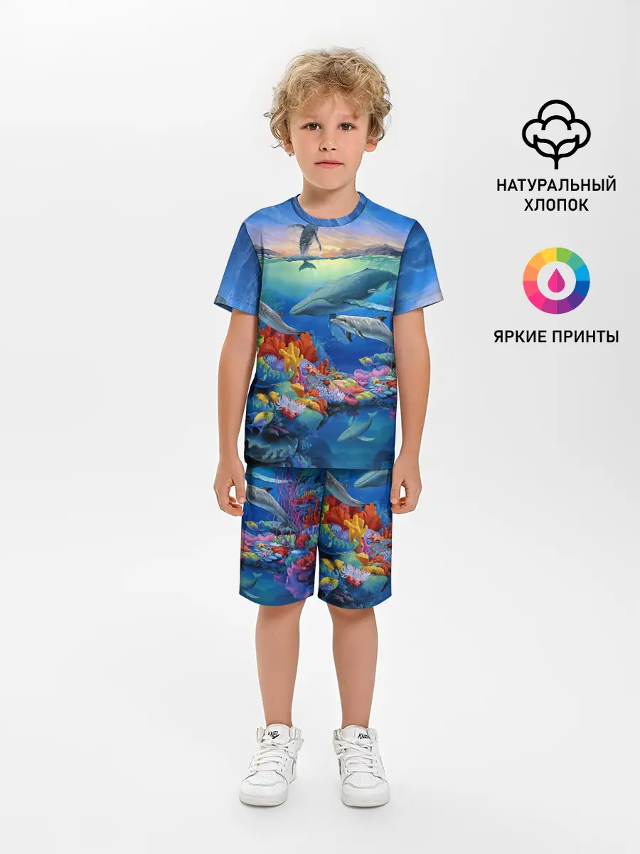 Детская пижама с шортами / Киты и дельфины