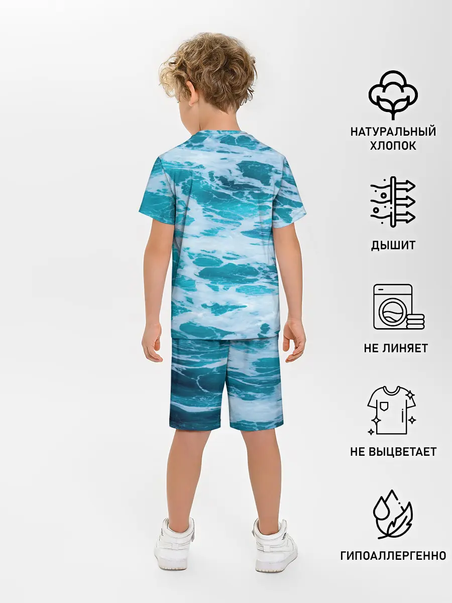 Детская пижама с шортами / Вода волны пена море