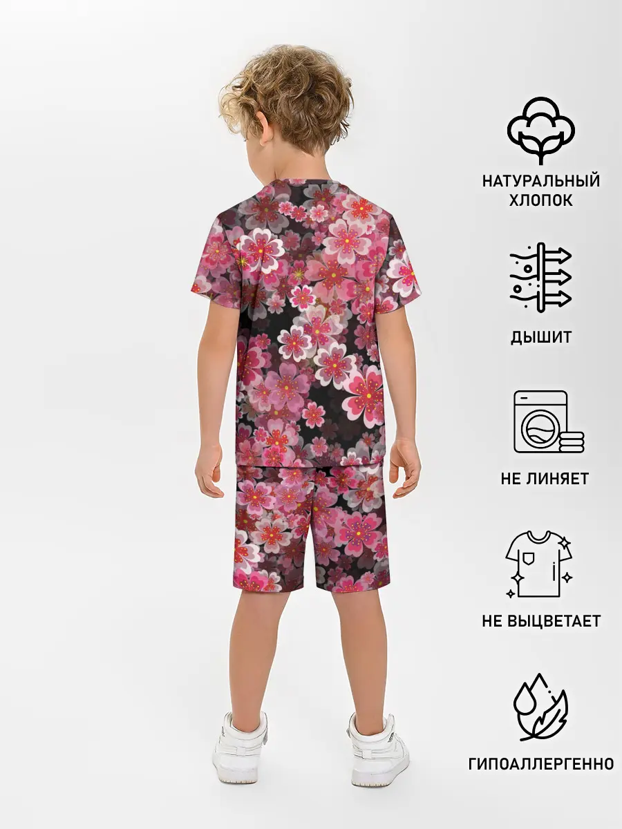 Детская пижама с шортами / Иероглифы и Сакура 3D