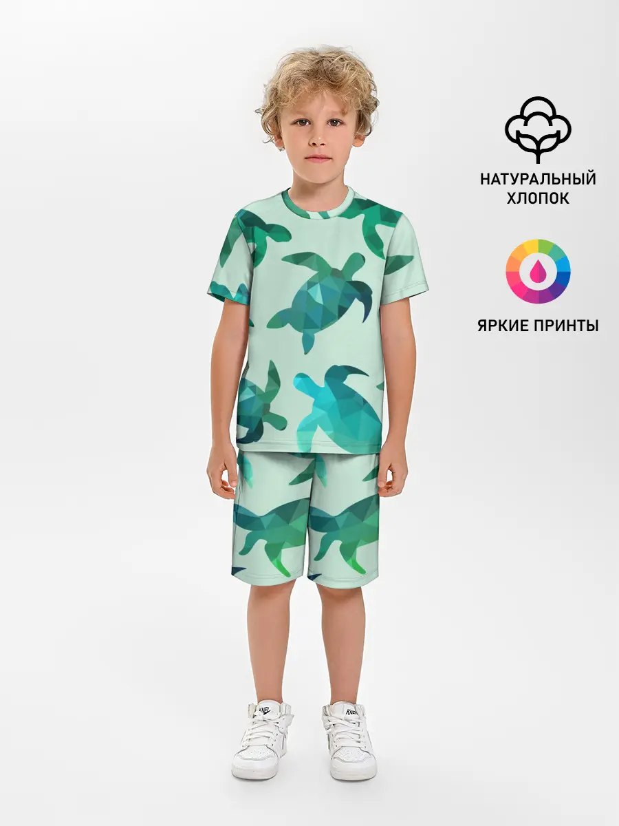 Детская пижама с шортами / Абстракция Черепахи Полигон