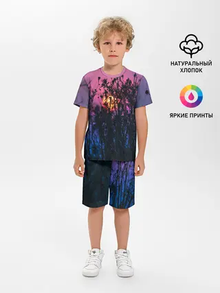 Детская пижама с шортами / Трава растения закатный свет