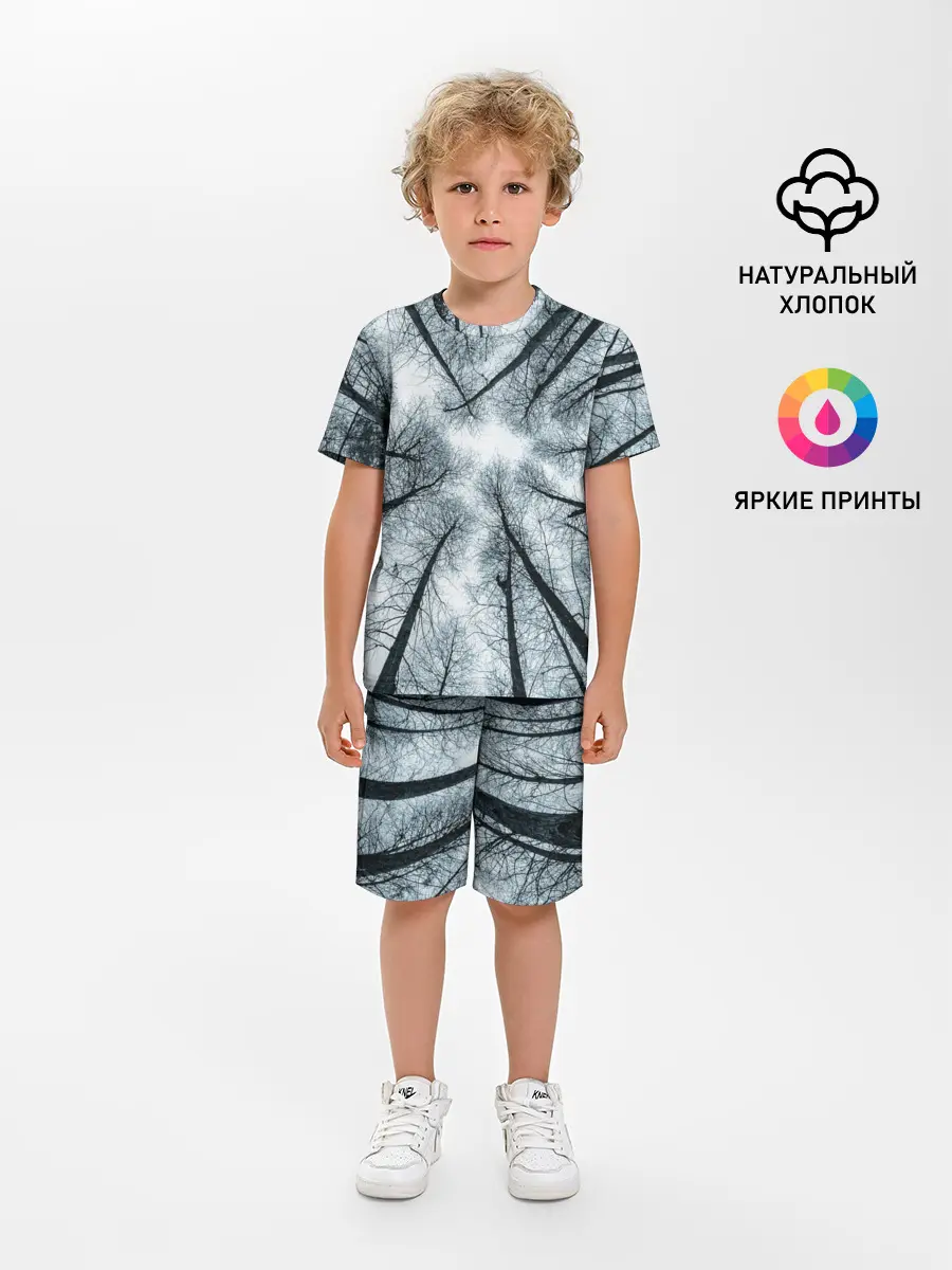 Детская пижама с шортами / Деревья вид снизу мрачный