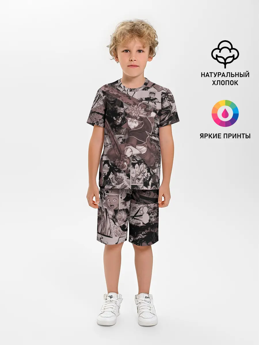 Детская пижама с шортами / ASTA manga monochrome pages