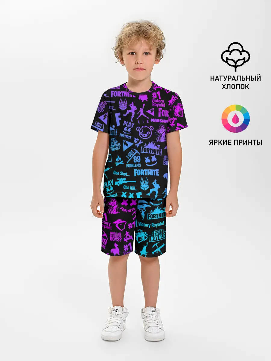 Детская пижама с шортами / FORTNITE NEON | ФОРТНАЙТ НЕОН