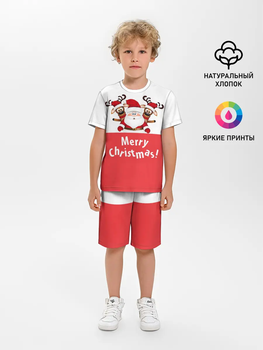 Детская пижама с шортами / Санта с 2 Оленями