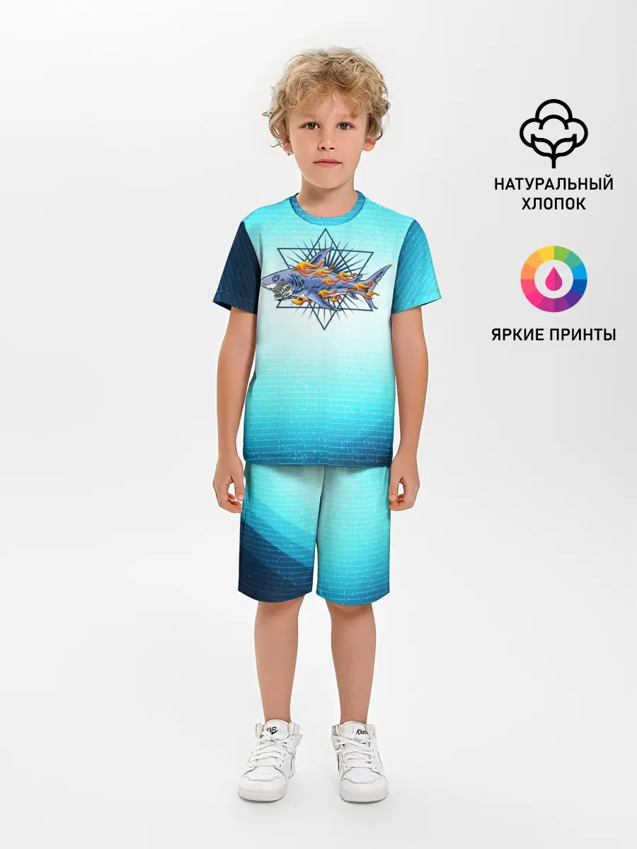 Детская пижама с шортами / Акула в огне