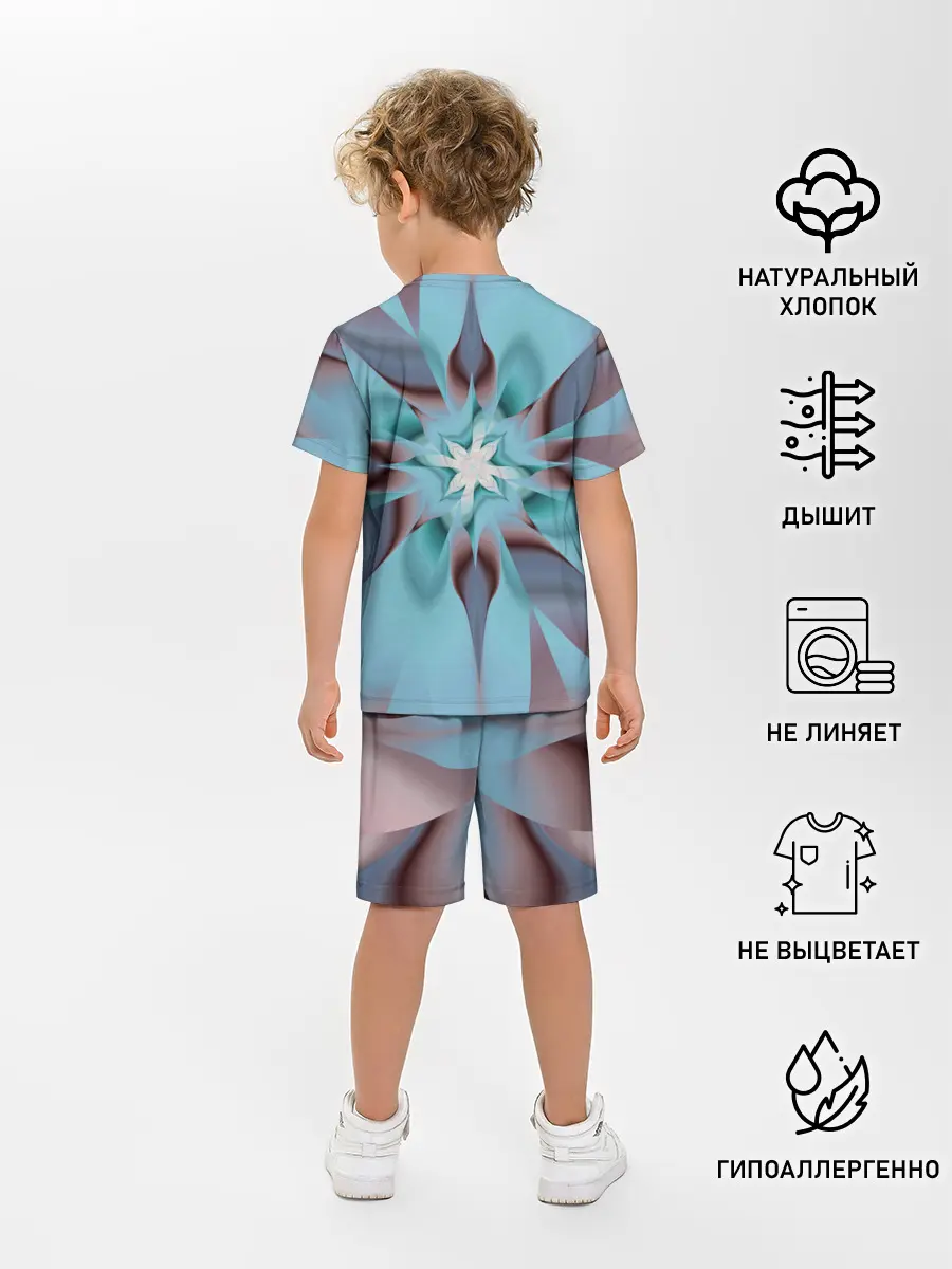Детская пижама с шортами / Абстрактный цветок. Голубой.