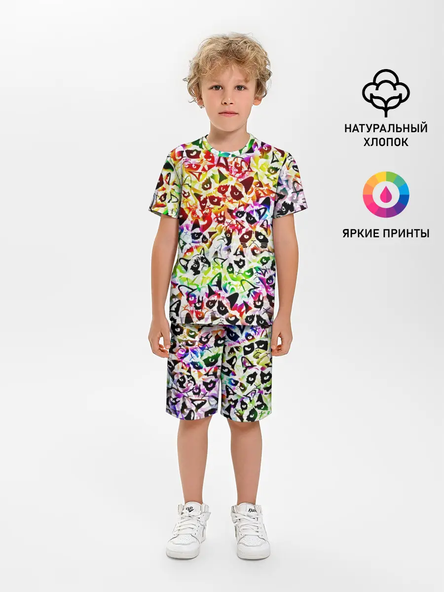 Детская пижама с шортами / Веселый узор из грустных котов