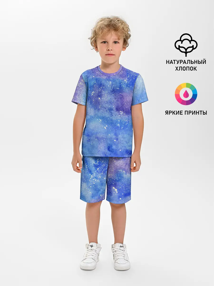 Детская пижама с шортами / Акварельные разводы и брызги красок