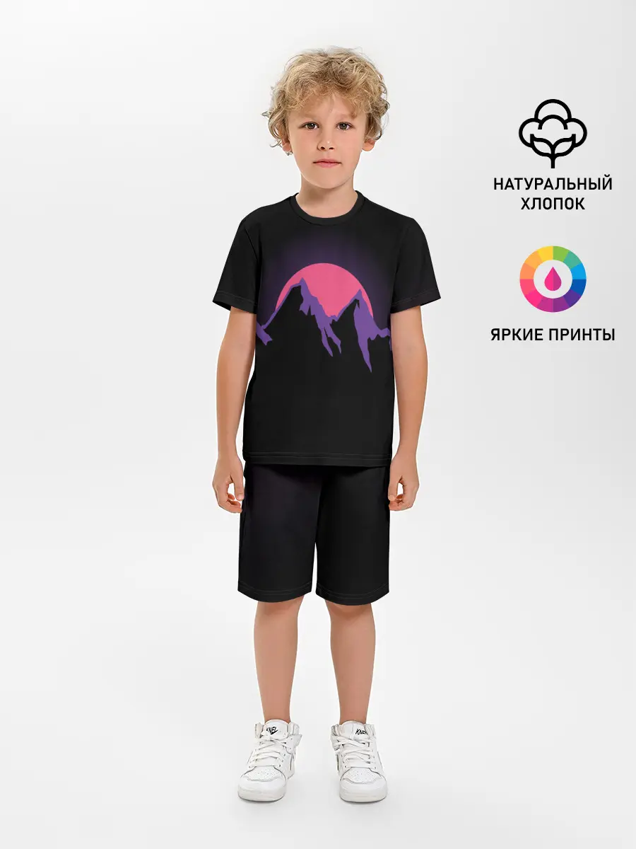 Детская пижама с шортами / горы на фоне заката