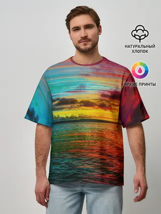 Мужская футболка оверсайз / Glitch Sunset