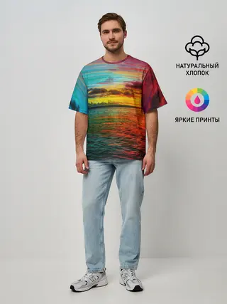 Мужская футболка оверсайз / Glitch Sunset