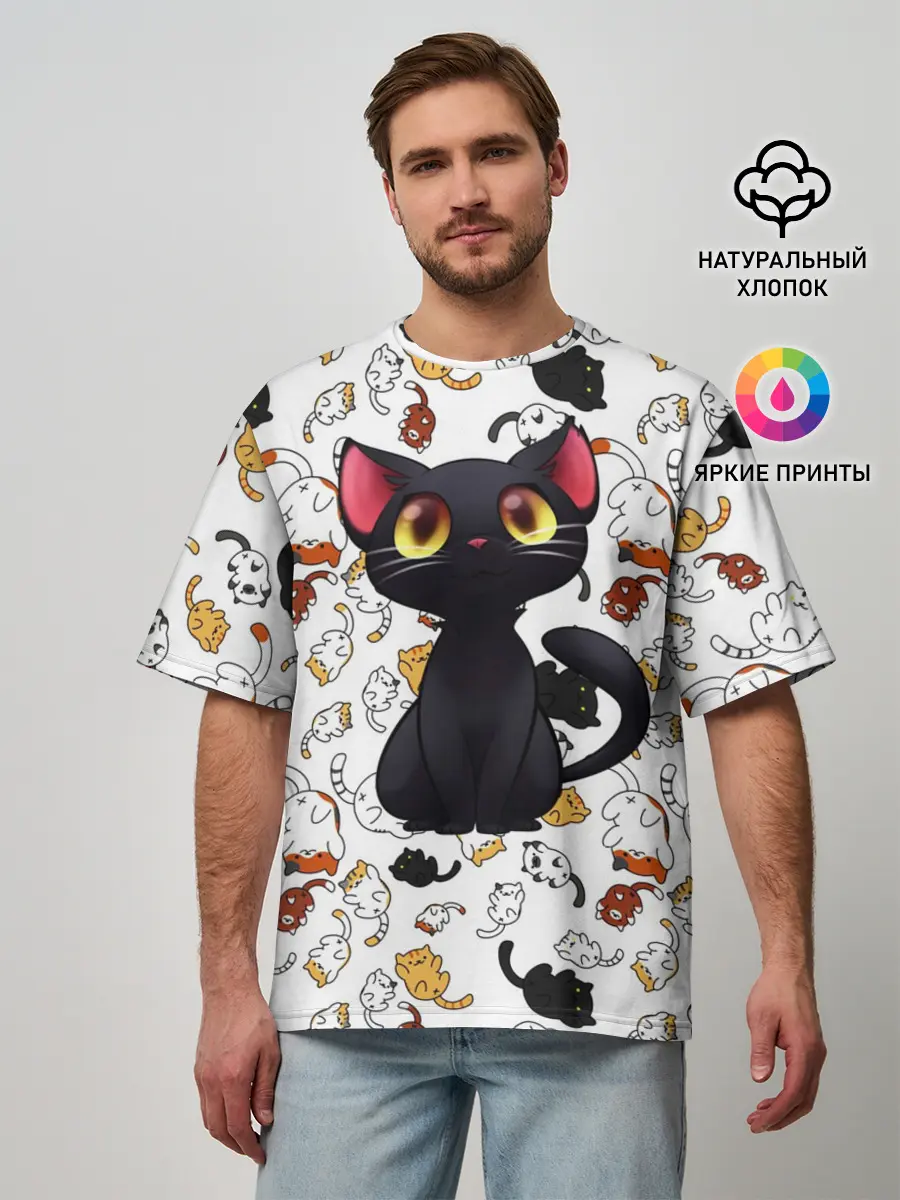 Мужская футболка оверсайз / Котэ | Котята