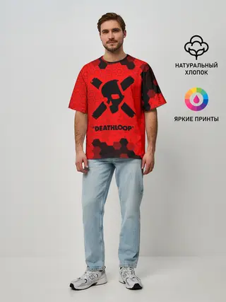 Мужская футболка оверсайз / Deathloop - Череп - Соты