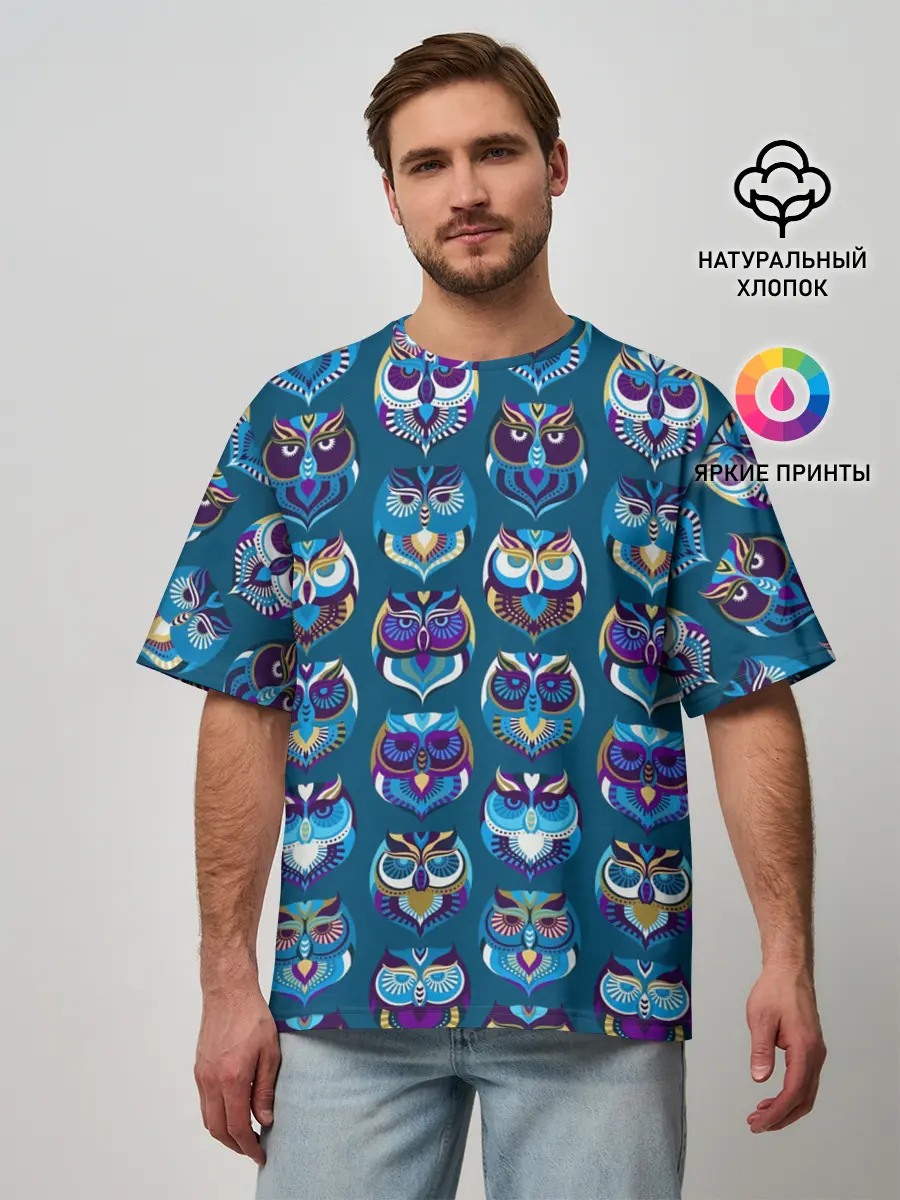 Мужская футболка оверсайз / Совы
