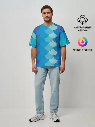 Мужская футболка оверсайз / Синяя чешуя рыбы
