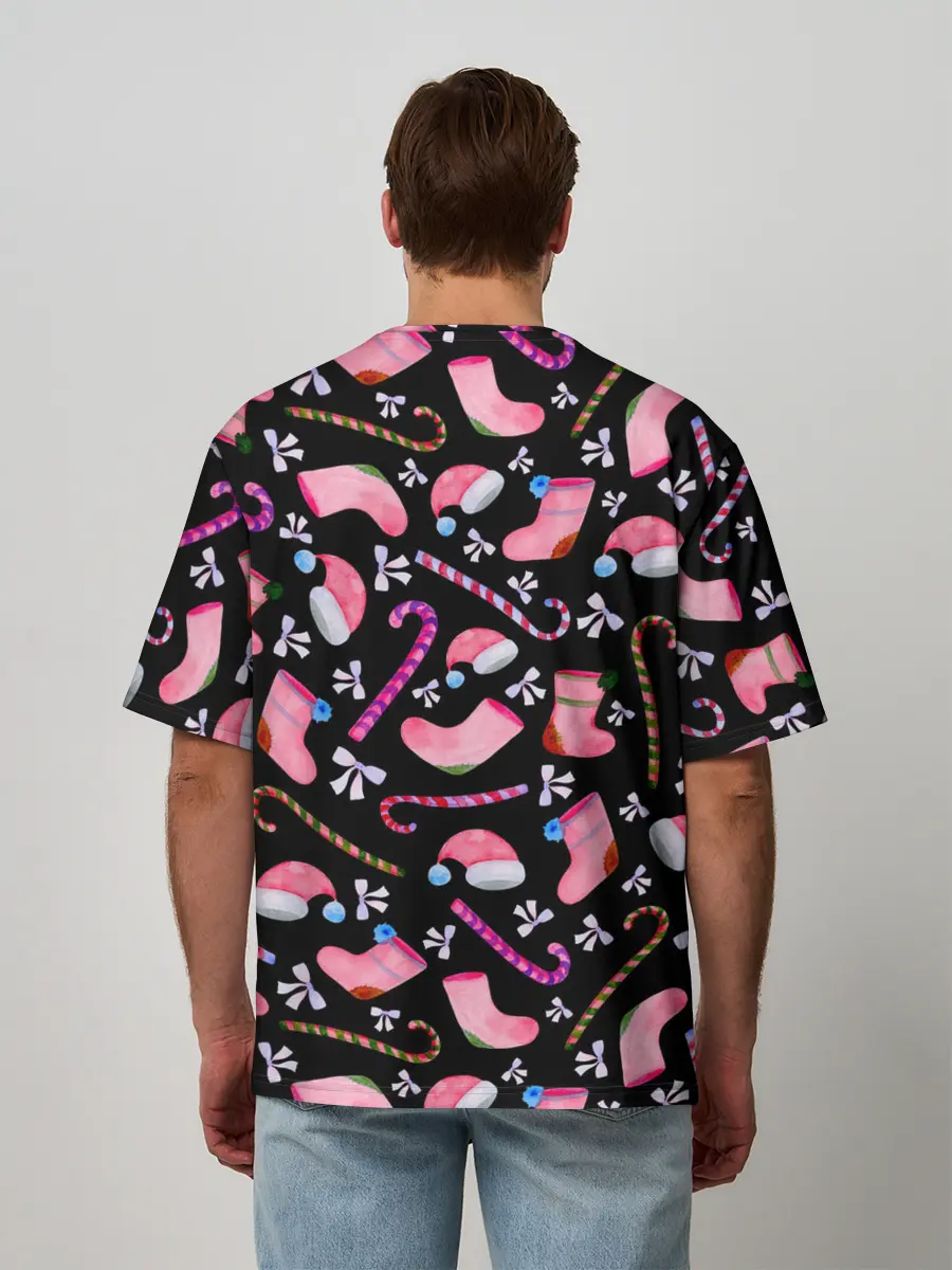 Мужская футболка оверсайз / Новогодняя ночь, акварельный узор