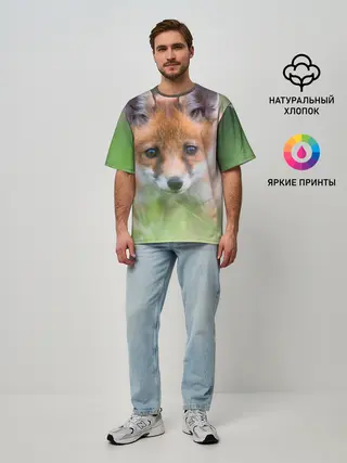 Мужская футболка оверсайз / Лисенок в засаде