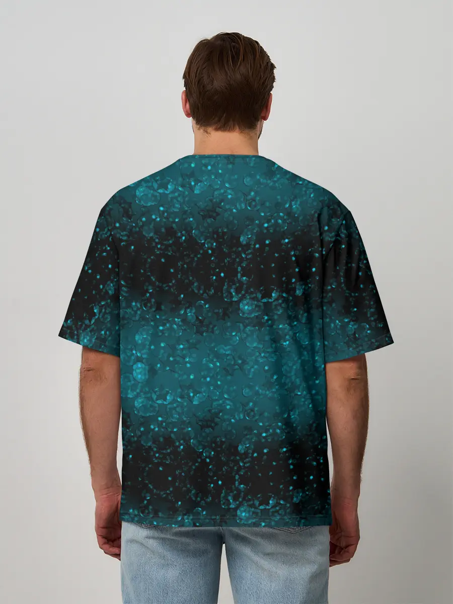 Мужская футболка оверсайз / Черно-синие блестки