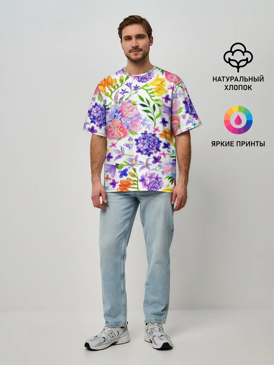 Мужская футболка оверсайз / Весенняя пора | Акварель