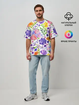 Мужская футболка оверсайз / Весенняя пора | Акварель