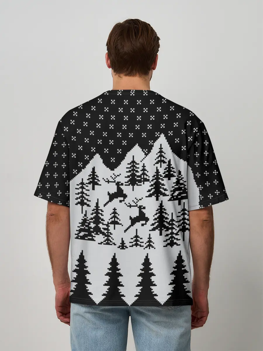 Мужская футболка оверсайз / Северные Олени в Горах