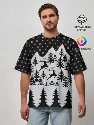 Мужская футболка оверсайз / Северные Олени в Горах