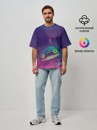 Мужская футболка оверсайз / Тоторо выглядывает
