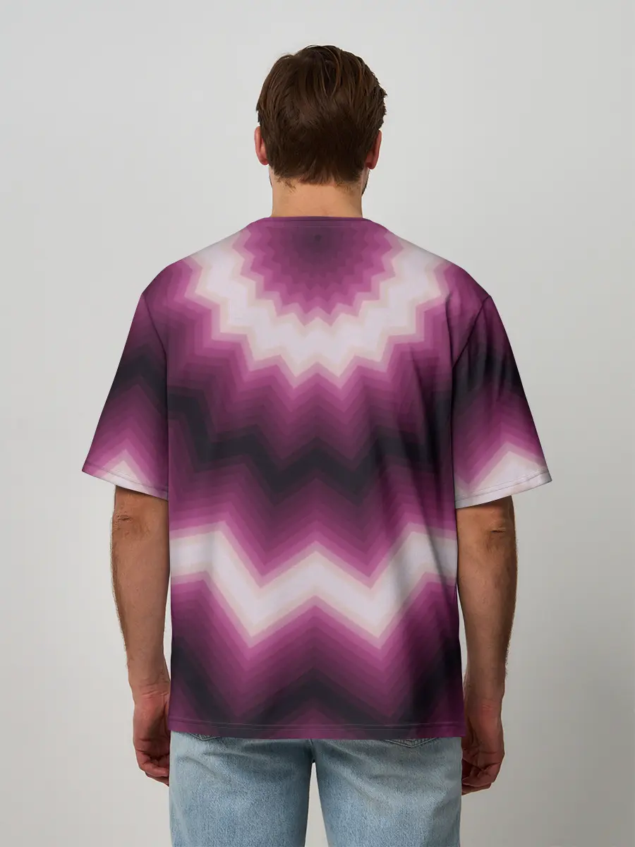 Мужская футболка оверсайз / Черно-пурпурный калейдоскоп