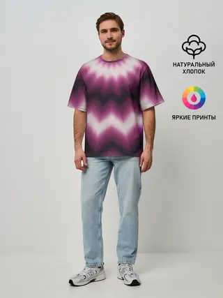Мужская футболка оверсайз / Черно-пурпурный калейдоскоп