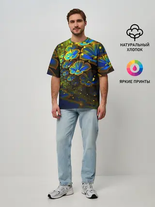 Мужская футболка оверсайз / Ночные Цветочки