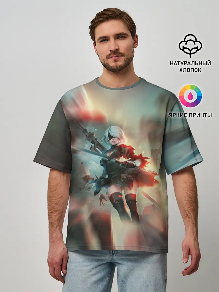 Мужская футболка оверсайз / 2B | Nier Automata