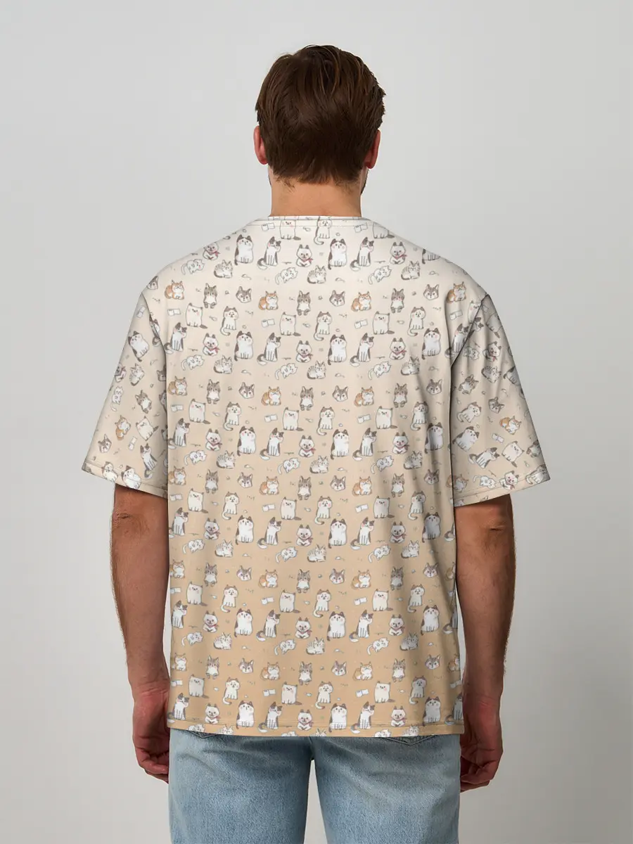 Мужская футболка оверсайз / много котиков узор