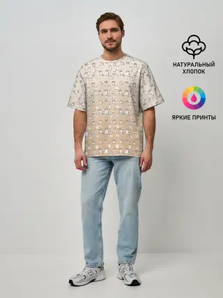 Мужская футболка оверсайз / много котиков узор