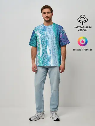 Мужская футболка оверсайз / Водопад красочной пены