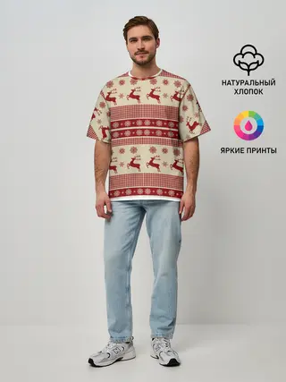Мужская футболка оверсайз / Новогодние Олени!