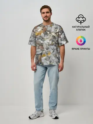 Мужская футболка оверсайз / желто-серый каменный узор