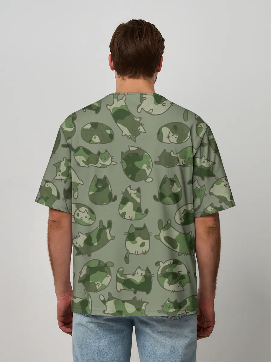 Мужская футболка оверсайз / Камуфляж с котиками